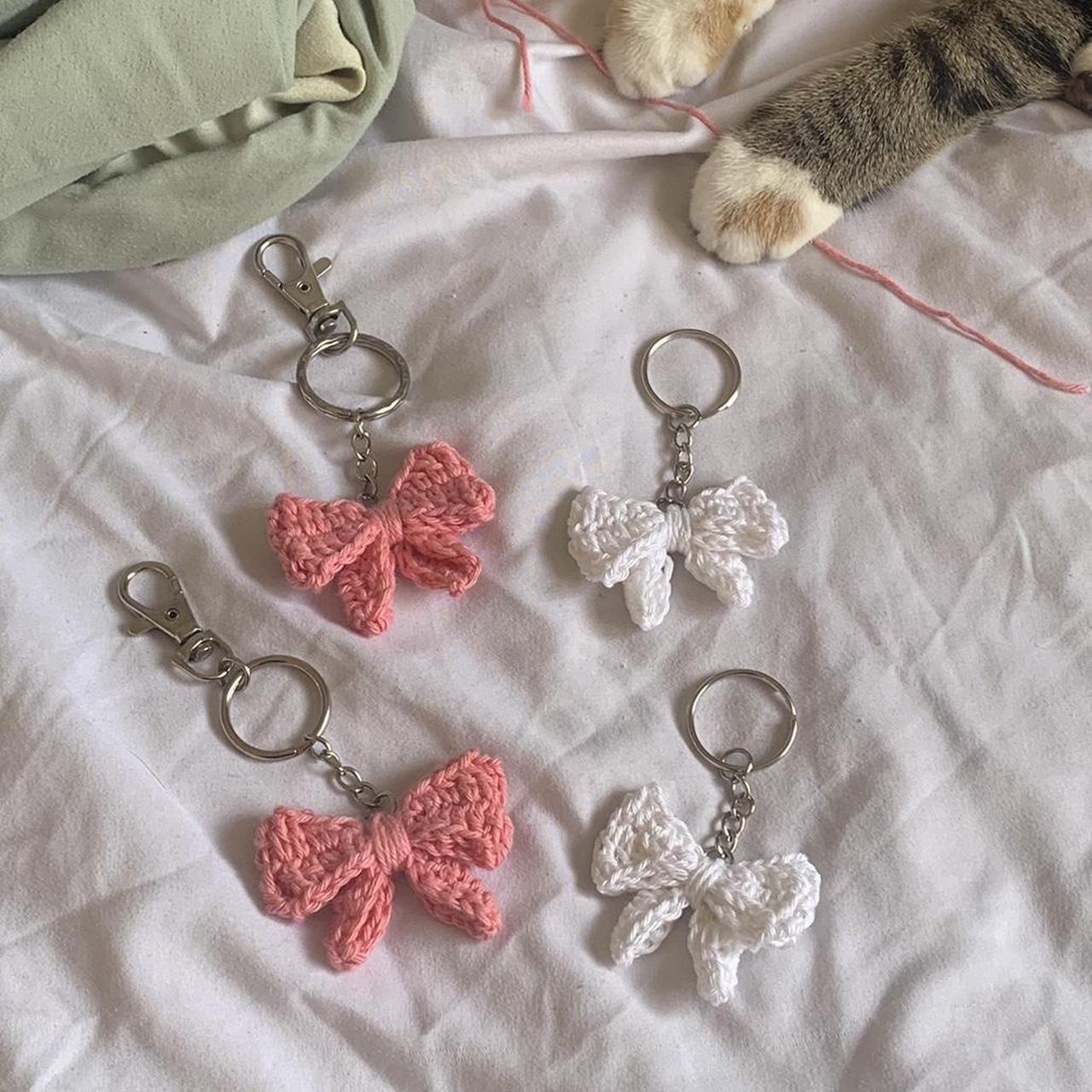 Handmade crochet bow keychains