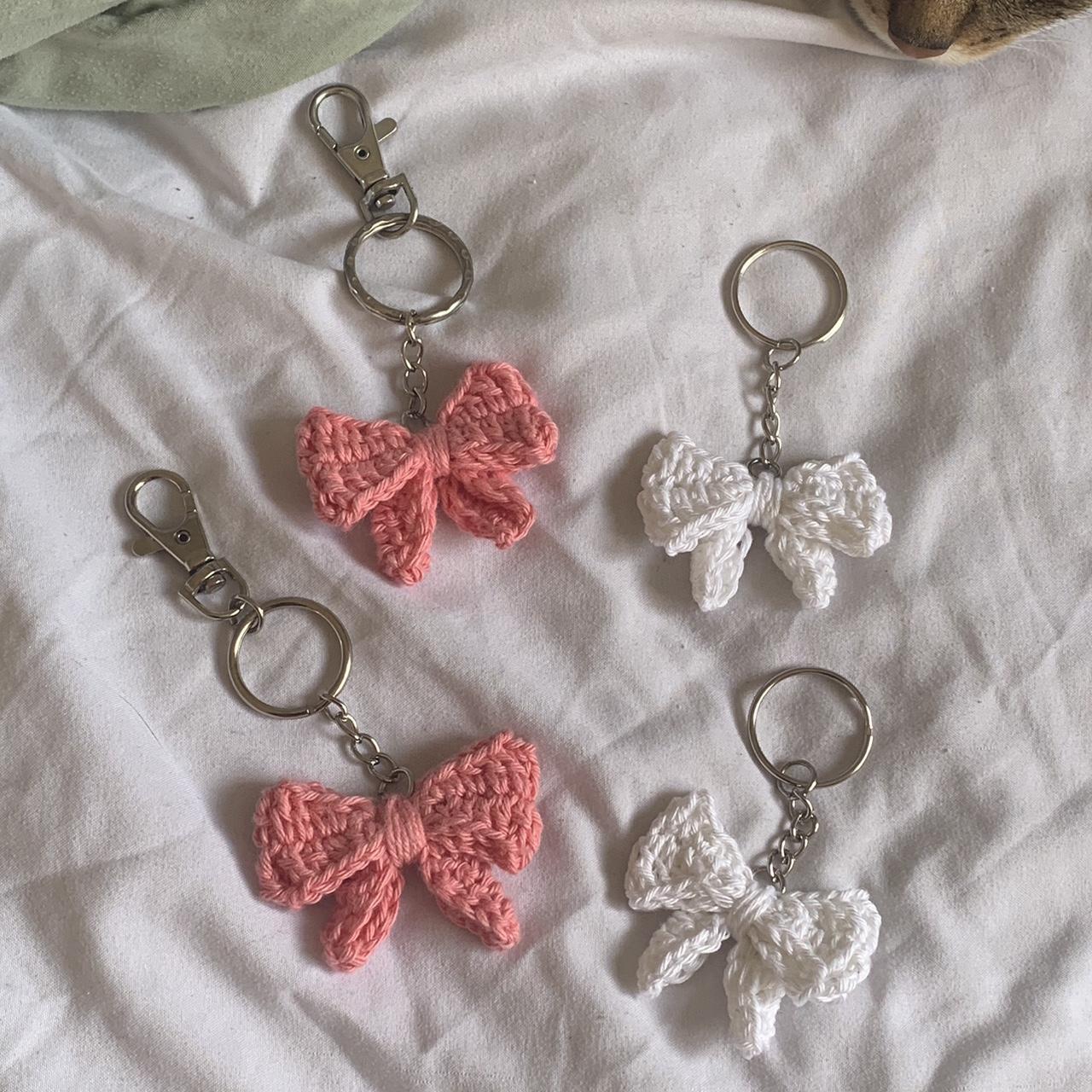 Handmade crochet bow keychains